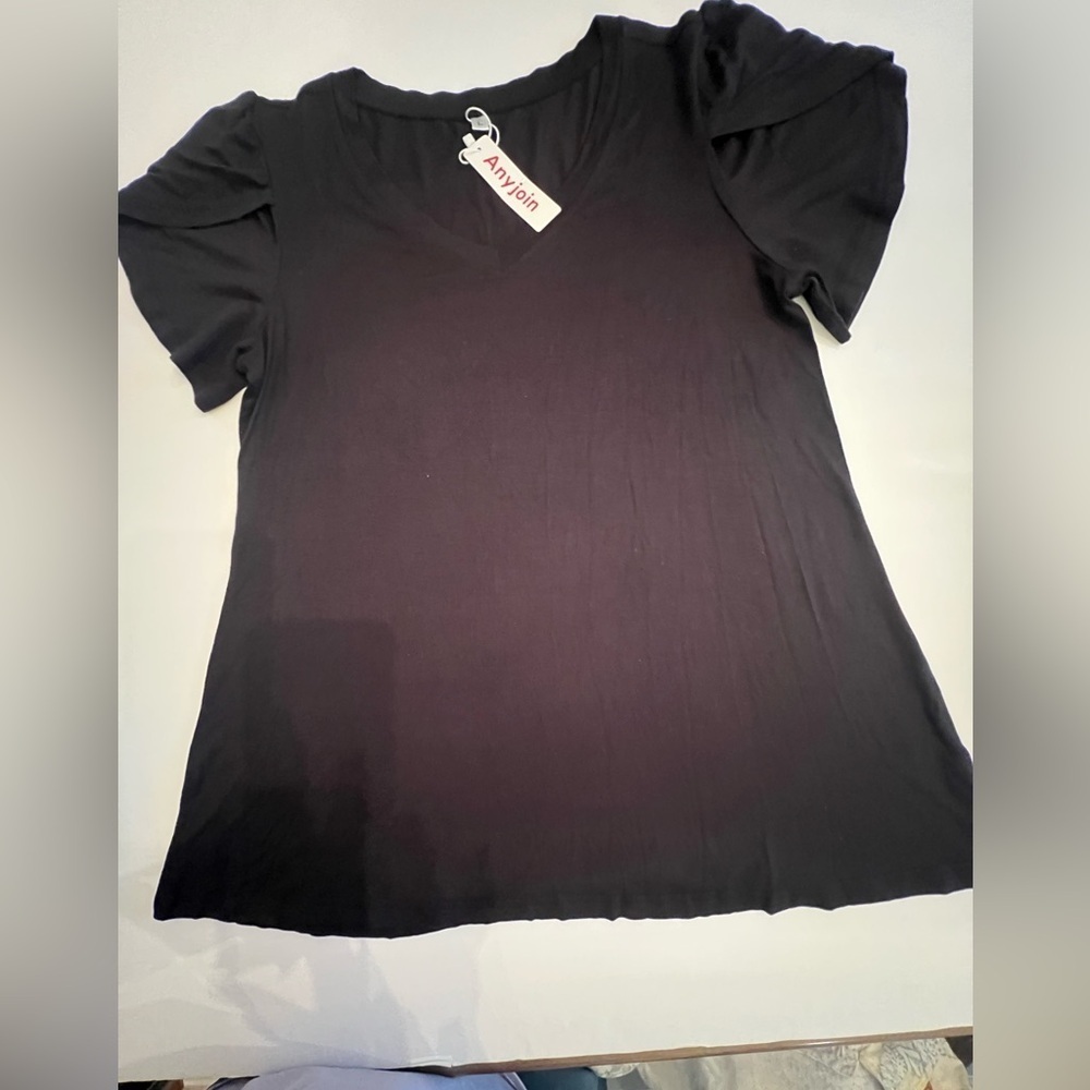 ANYJOIN WOMEN’S SUMMER TUNIC TOP SHORT SLEEVE CASUAL. SIZE LARGE T-SHIRT V NECK